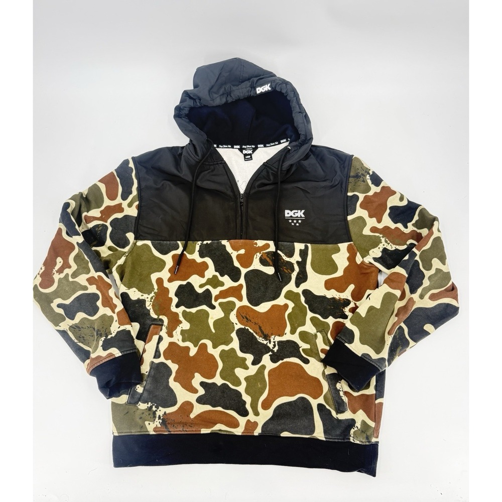 DGK Dirty Ghetto Kids Camo Allied Hooded Fleece Quarter Zip Large